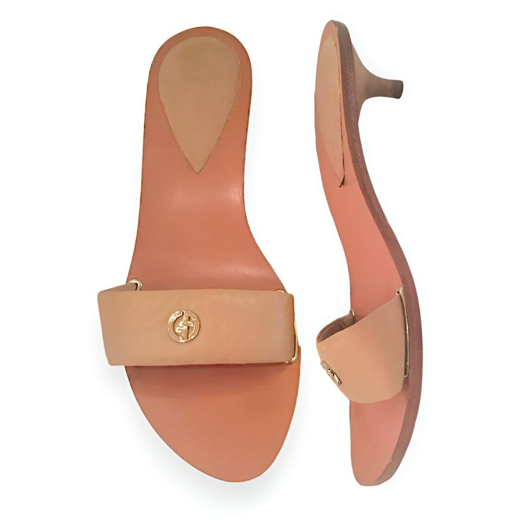 Giorgio Armani Beige Nude Neutral Leather Pumps Kitten Heels Sandals 40.5 9-9.5